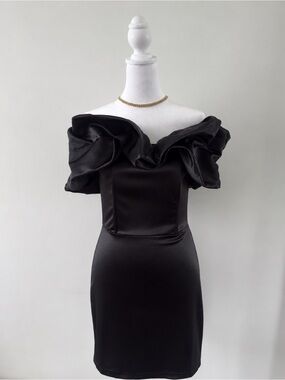Shein Elegant Off-Shoulder Black Cocktail Dress Parisian Nights Mini